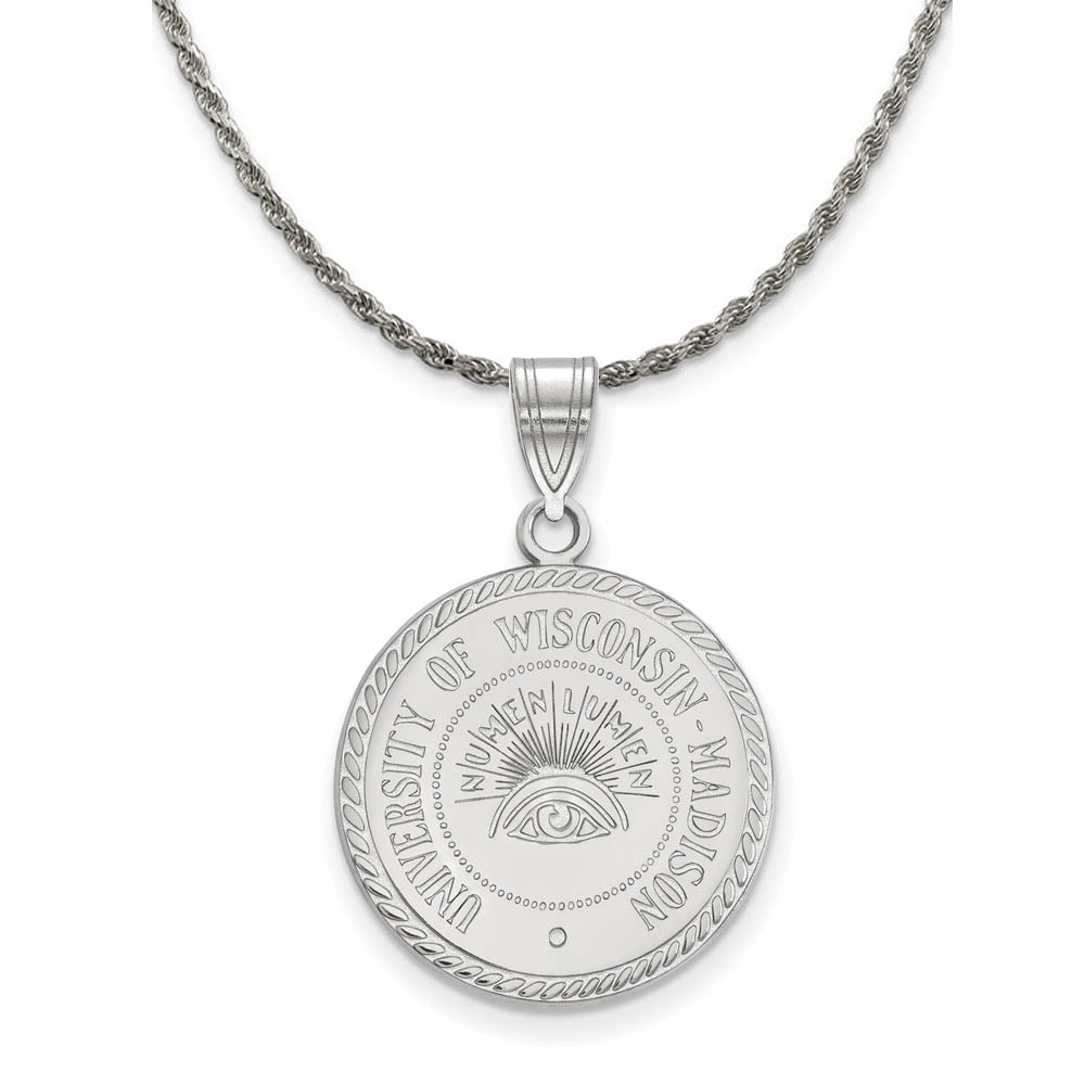 Sterling Silver U. of Wisconsin Large Crest Disc Necklace, Item N19029 by The Black Bow Jewelry Co.