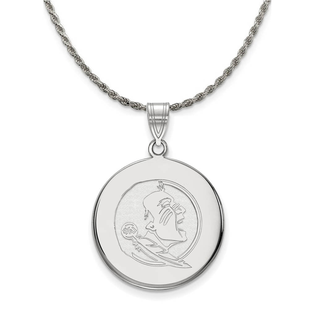 Sterling Silver Florida State Large Disc Pendant Necklace, Item N19031 by The Black Bow Jewelry Co.