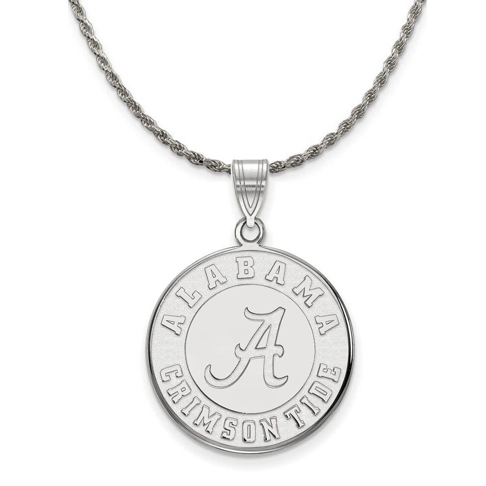 Sterling Silver U. of Alabama Large Disc Pendant Necklace, Item N19032 by The Black Bow Jewelry Co.