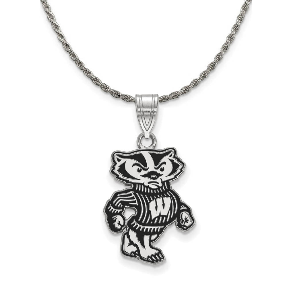 Sterling Silver U. of Wisconsin Large Logo Enamel Necklace, Item N19034 by The Black Bow Jewelry Co.
