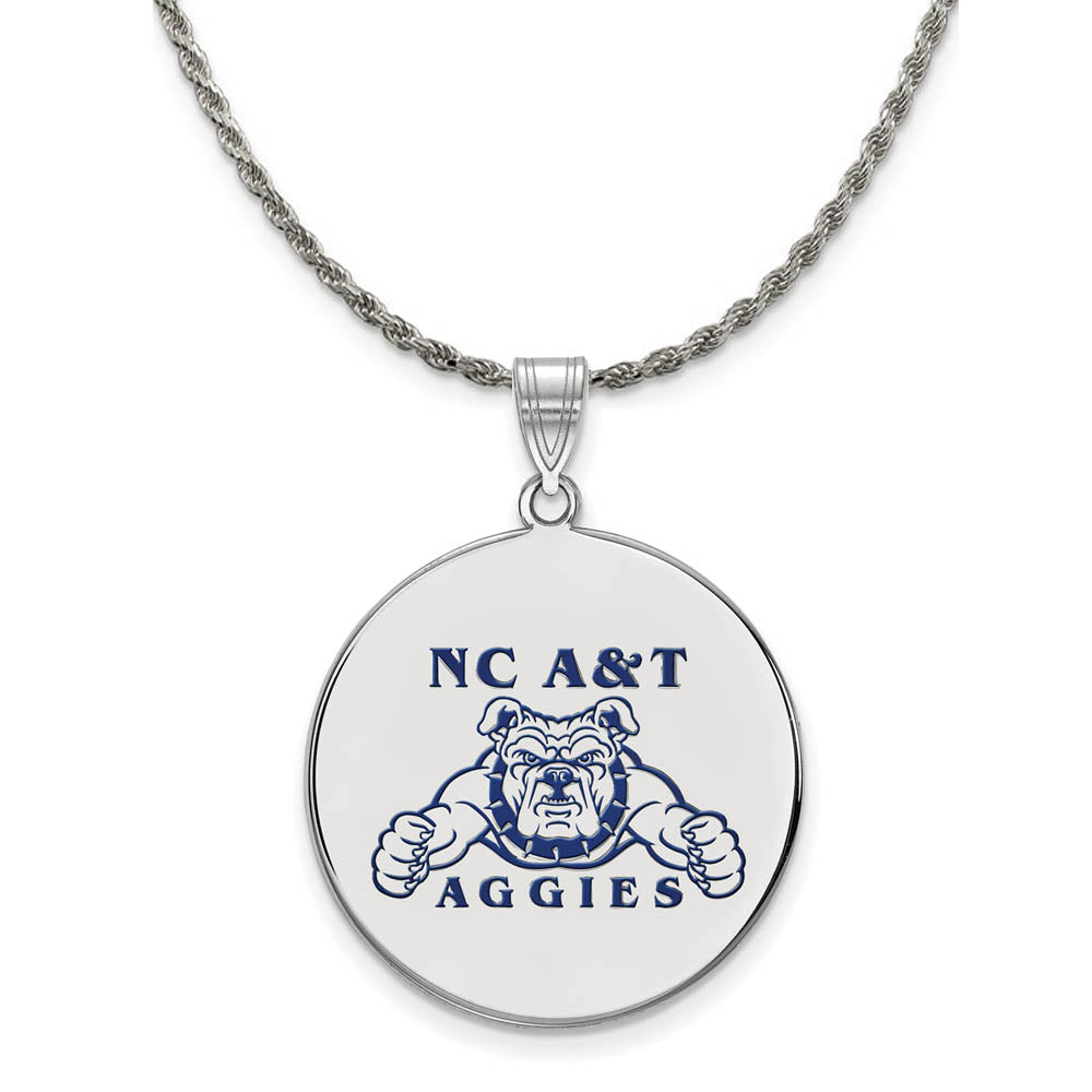 Sterling Silver North Carolina A&T XL Enamel Disc Pendant Necklace, Item N19050 by The Black Bow Jewelry Co.