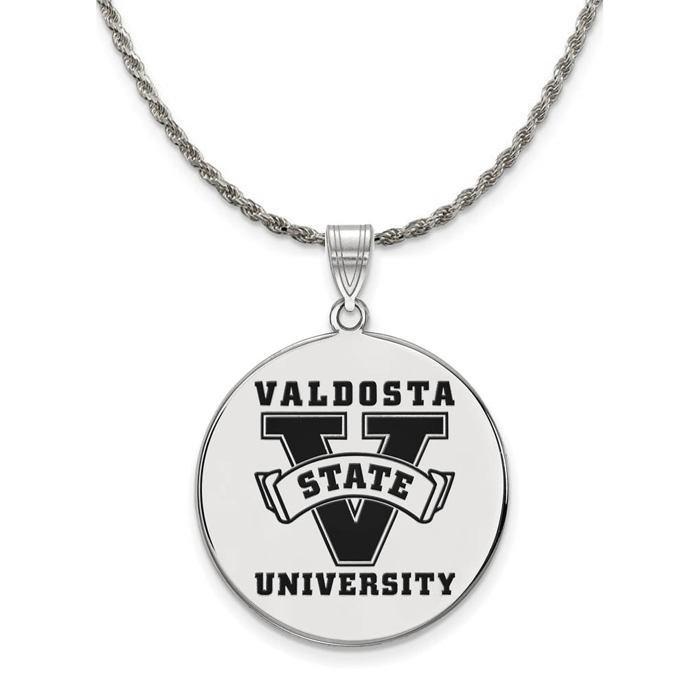Sterling Silver Valdosta State XL Enamel Disc Pendant Necklace, Item N19069 by The Black Bow Jewelry Co.
