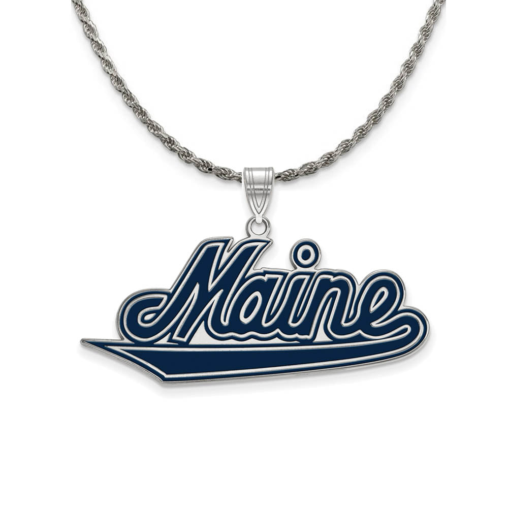 Sterling Silver U. of Maine XL Enamel Pendant Necklace, Item N19072 by The Black Bow Jewelry Co.