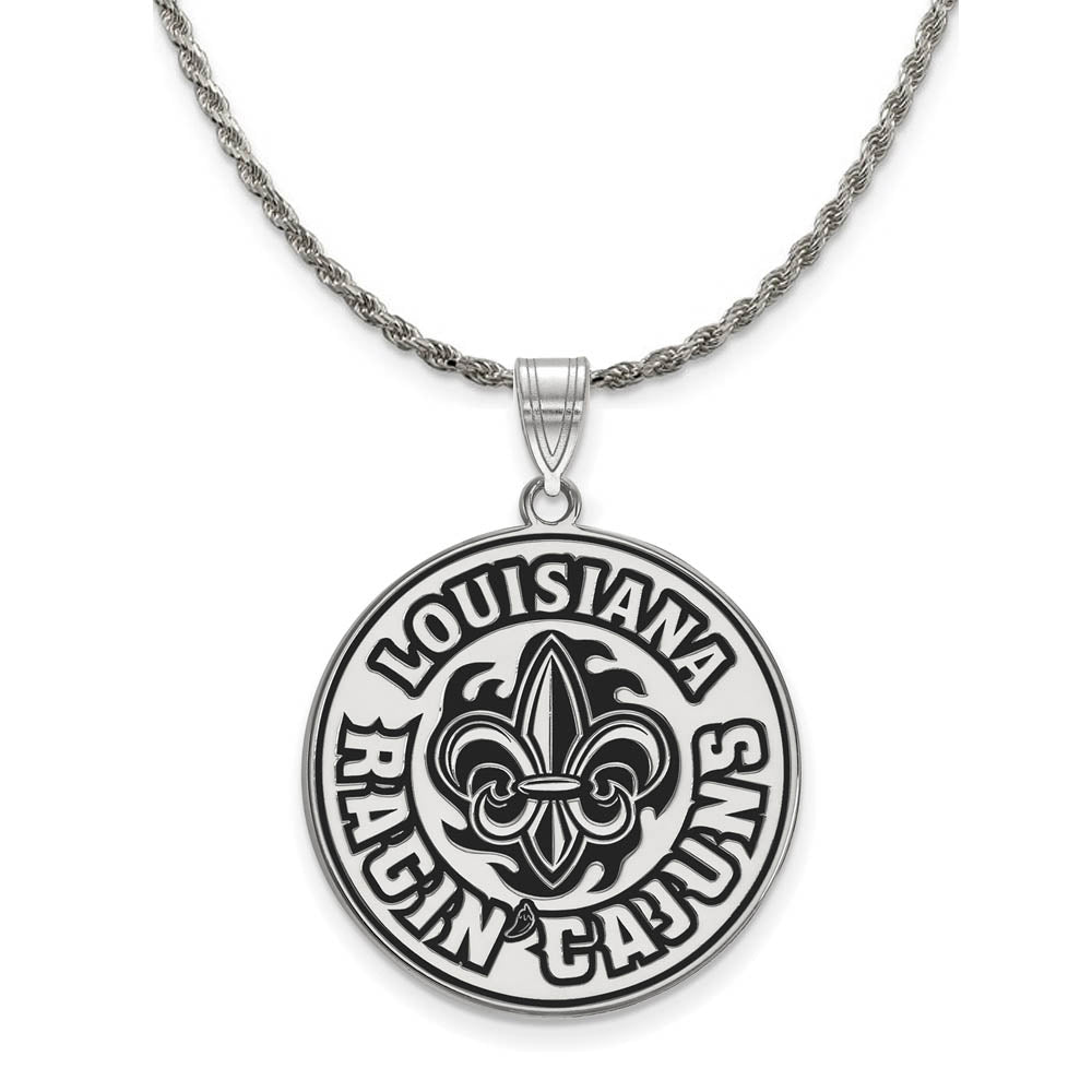 Sterling Silver U. of Louisiana at Lafayette XL Enamel Necklace, Item N19083 by The Black Bow Jewelry Co.