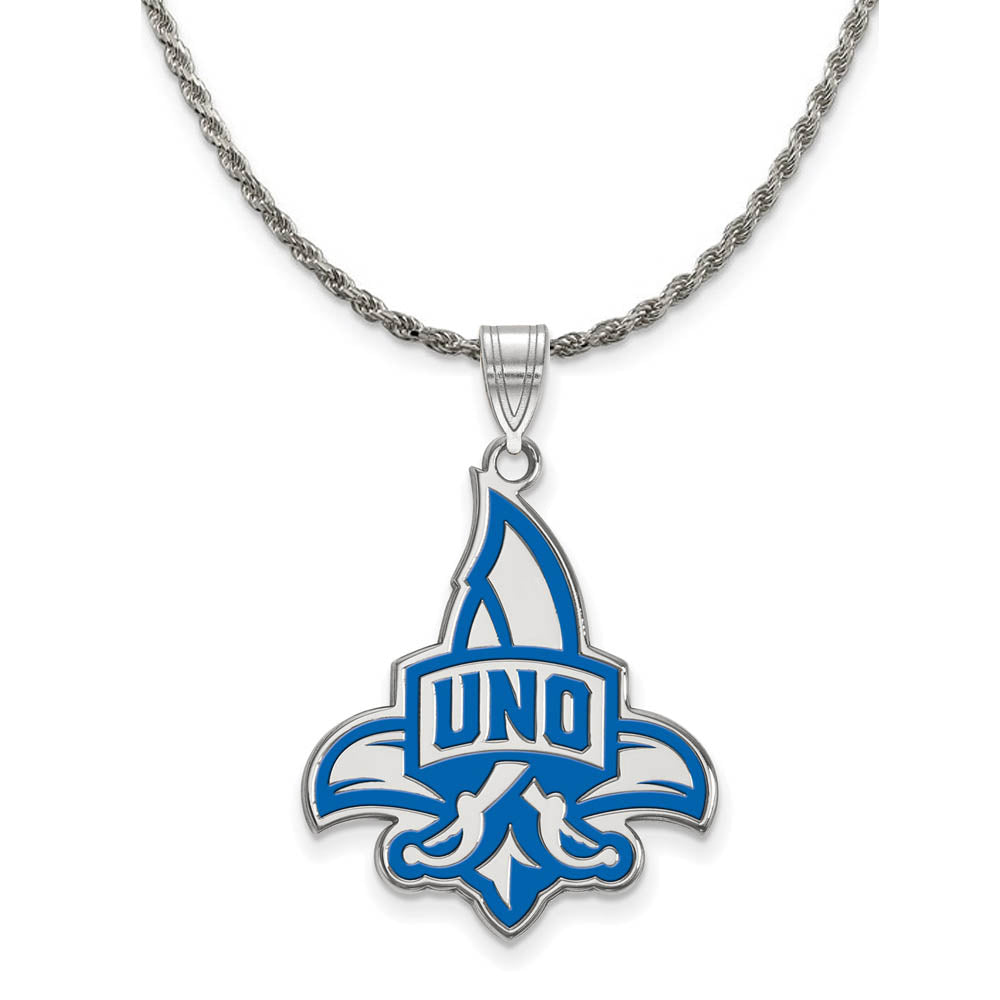 Sterling Silver U. of New Orleans XL Enamel Pendant Necklace, Item N19091 by The Black Bow Jewelry Co.