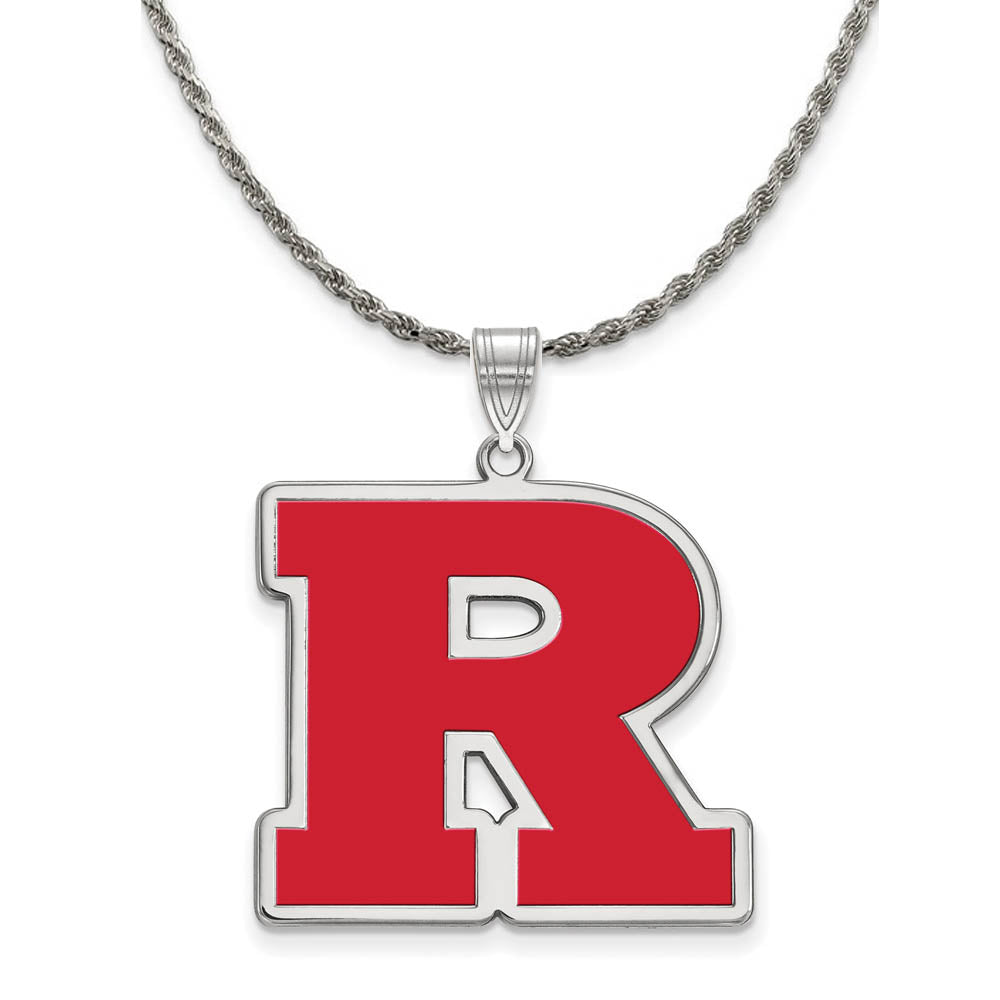 Sterling Silver Rutgers XL Enamel 'R' Pendant Necklace, Item N19092 by The Black Bow Jewelry Co.
