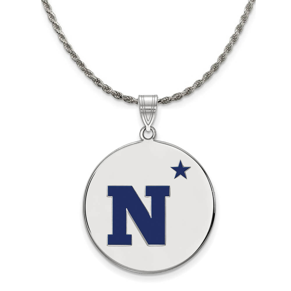 Sterling Silver U.S. Navy XL Enamel Disc Pendant Necklace, Item N19094 by The Black Bow Jewelry Co.