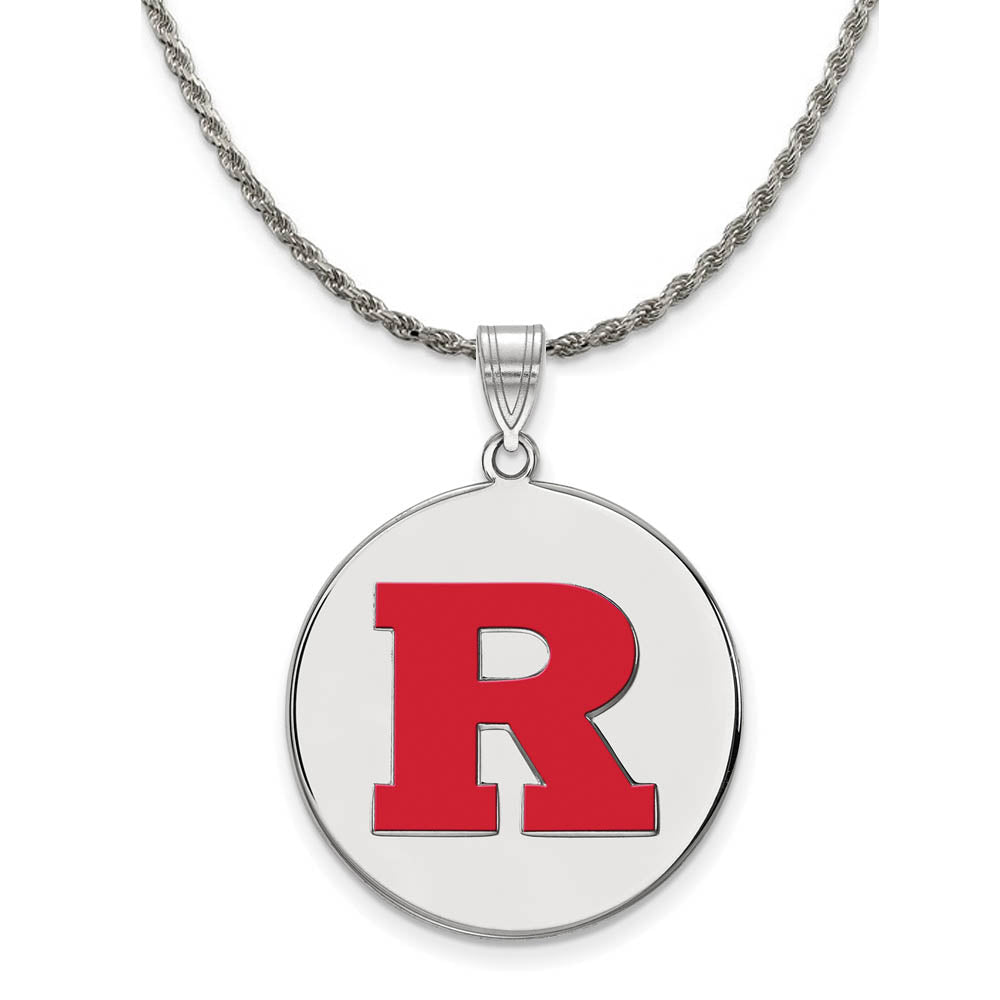 Sterling Silver Rutgers XL Enamel 'R' Disc Necklace, Item N19097 by The Black Bow Jewelry Co.