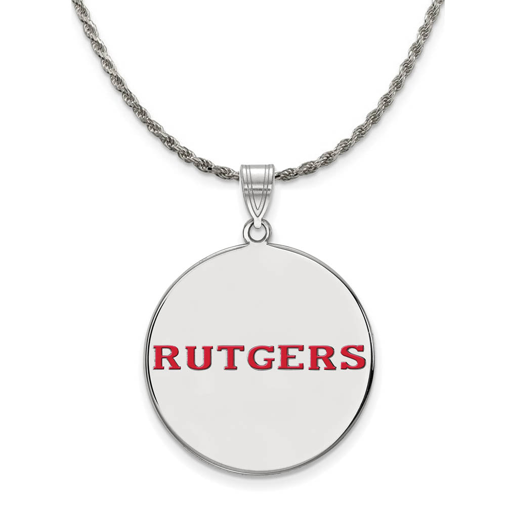 Sterling Silver Rutgers XL Enamel Disc Pendant Necklace, Item N19101 by The Black Bow Jewelry Co.