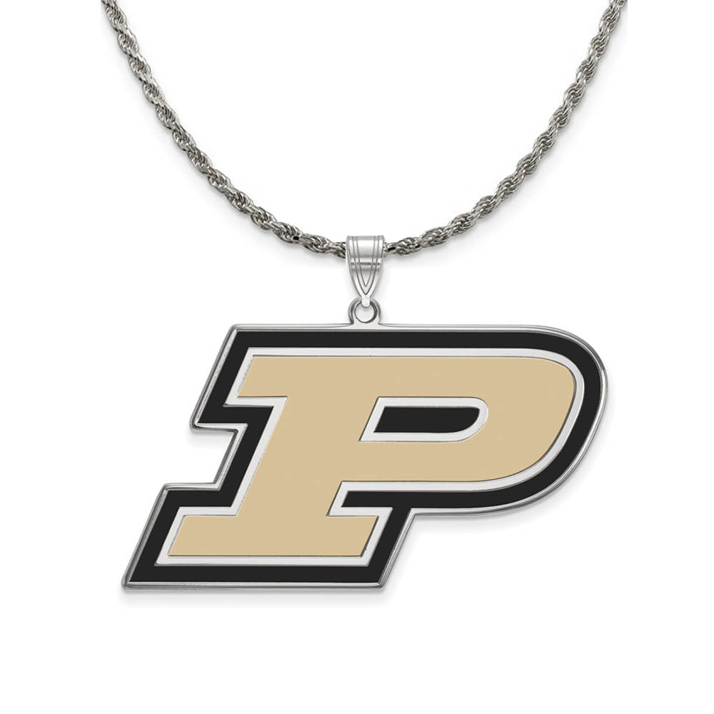 Sterling Silver Purdue XL Enamel 'P' Pendant Necklace, Item N19102 by The Black Bow Jewelry Co.