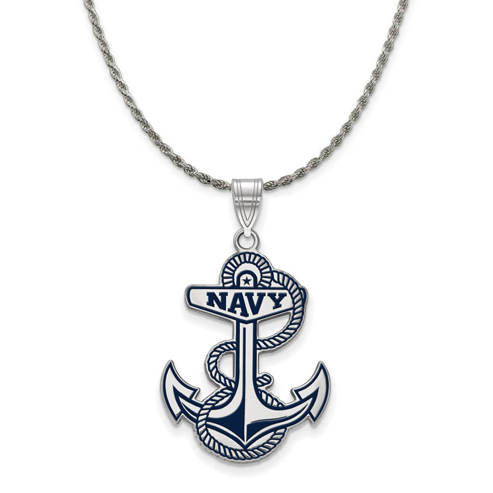 Sterling Silver U.S. Navy XL Enamel Pendant Necklace, Item N19105 by The Black Bow Jewelry Co.