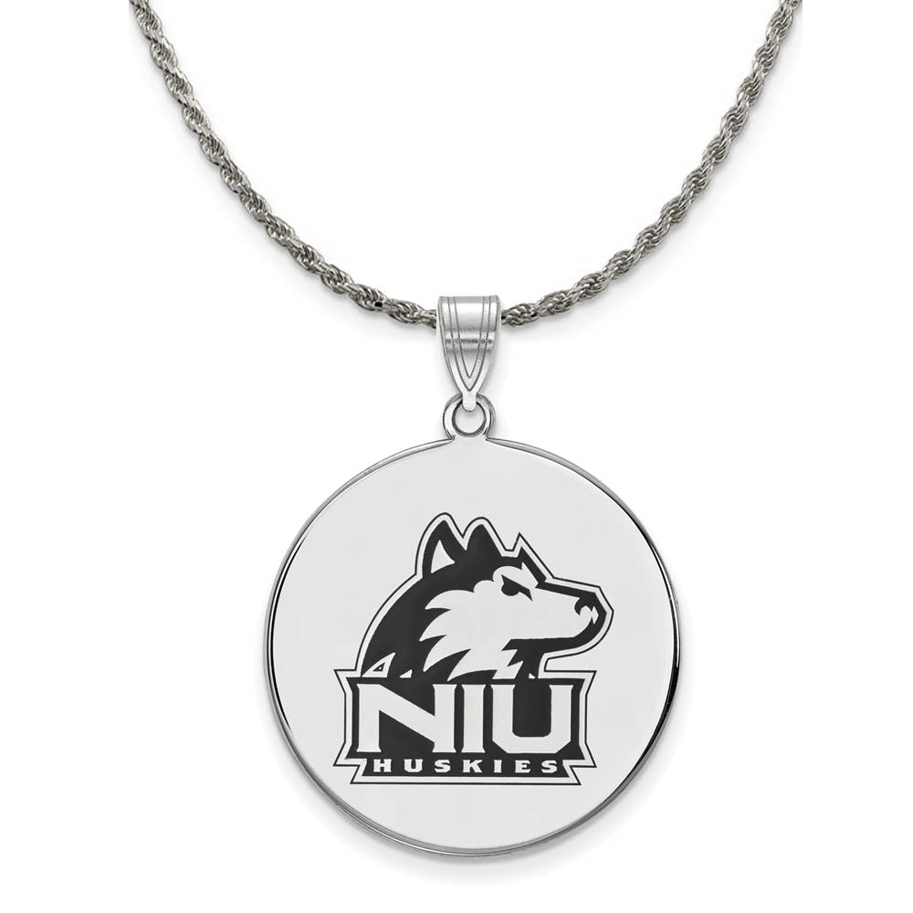 Sterling Silver Northern Illinois U. XL Enamel Logo Necklace, Item N19107 by The Black Bow Jewelry Co.