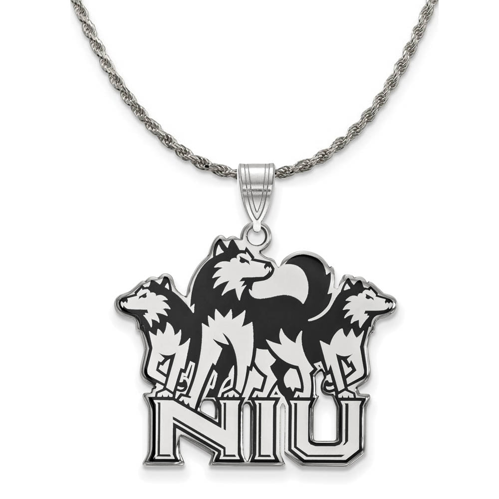 Sterling Silver Northern Illinois U. XL Enamel Necklace, Item N19108 by The Black Bow Jewelry Co.