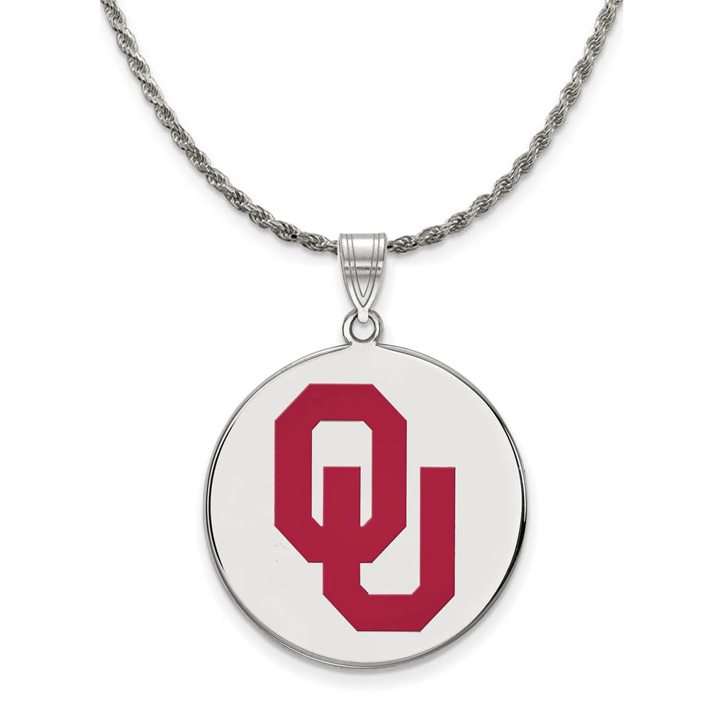 Sterling Silver U. of Oklahoma XL Enamel 'OU' Disc Necklace, Item N19109 by The Black Bow Jewelry Co.