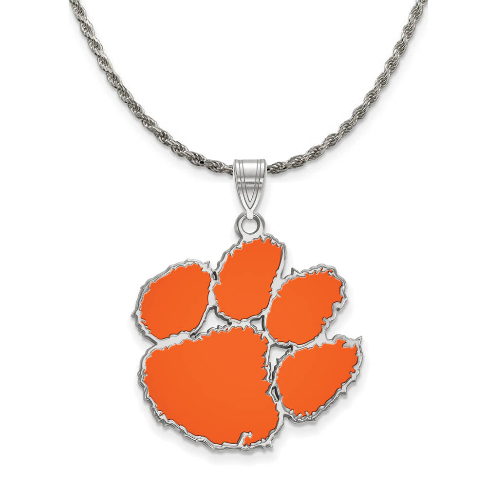 Sterling Silver Clemson U XL Enamel Pendant Necklace, Item N19112 by The Black Bow Jewelry Co.