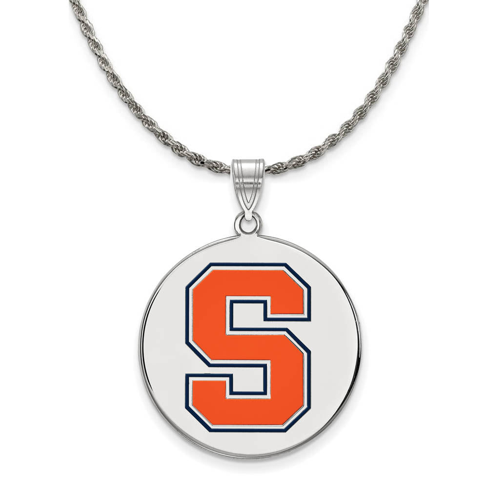 Sterling Silver Syracuse U. XL Enamel Disc Pendant Necklace, Item N19116 by The Black Bow Jewelry Co.