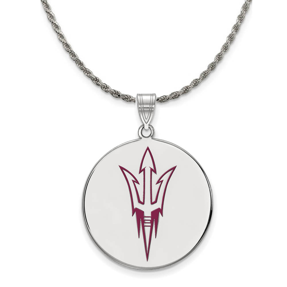 Sterling Silver Arizona State XL Enamel Logo Disc Necklace, Item N19122 by The Black Bow Jewelry Co.