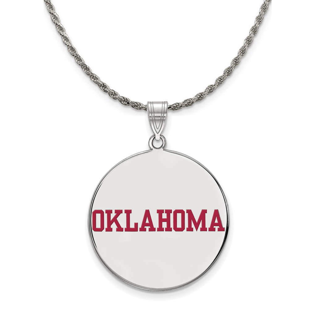 Sterling Silver U. of Oklahoma XL Enamel Disc Pendant Necklace, Item N19124 by The Black Bow Jewelry Co.
