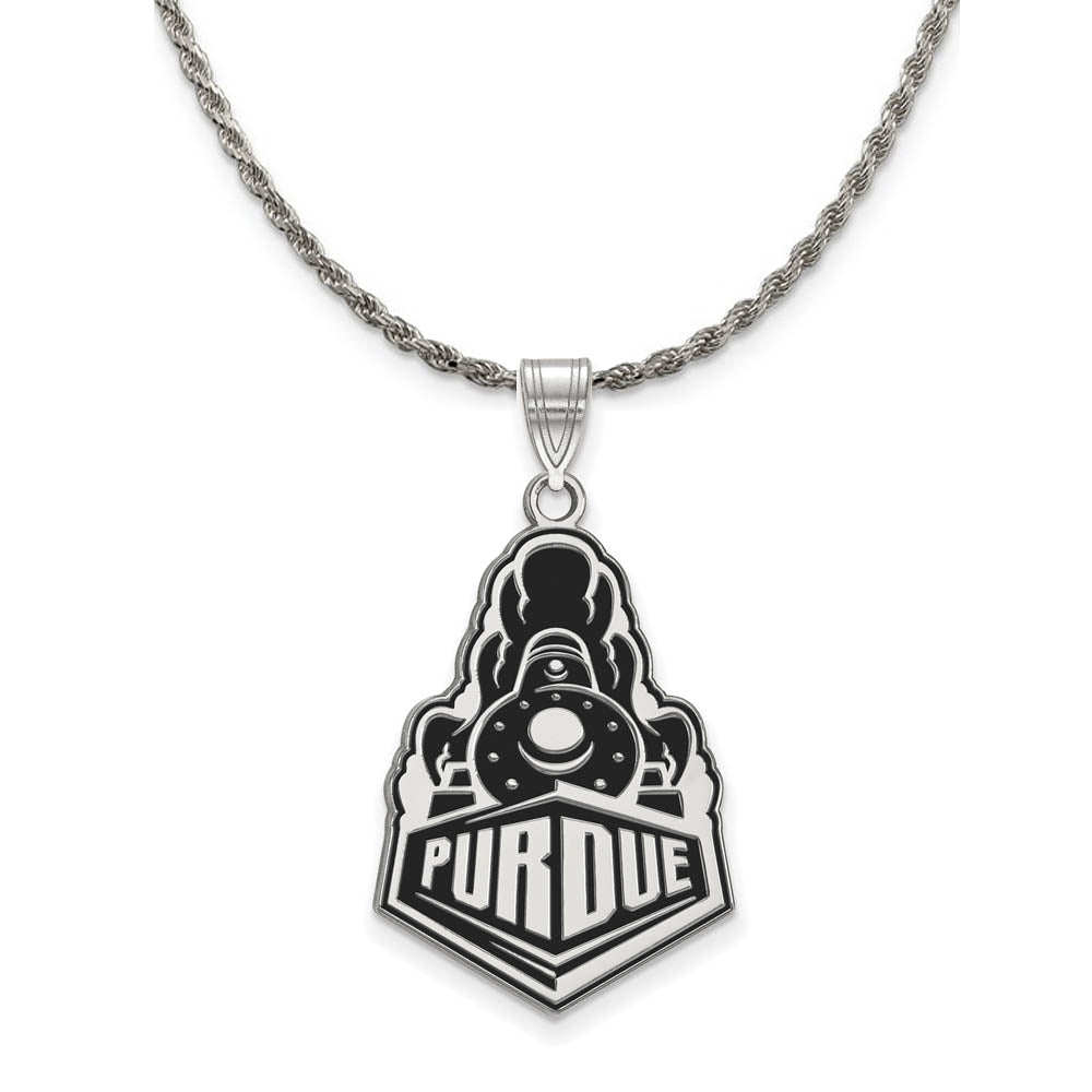 Sterling Silver Purdue XL Enamel Logo Necklace, Item N19125 by The Black Bow Jewelry Co.