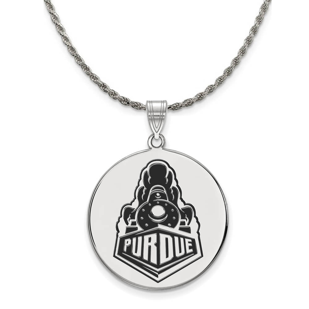 Sterling Silver Purdue XL Enamel Logo Disc Necklace, Item N19128 by The Black Bow Jewelry Co.