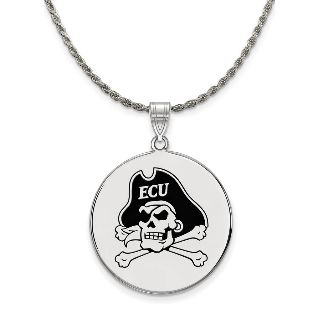 Sterling Silver East Carolina U XL Enamel Disc Necklace, Item N19132 by The Black Bow Jewelry Co.