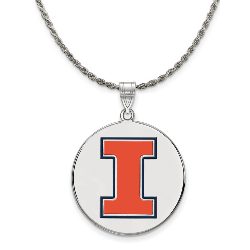 Sterling Silver U. of Illinois XL Enamel 'I' Disc Necklace, Item N19133 by The Black Bow Jewelry Co.