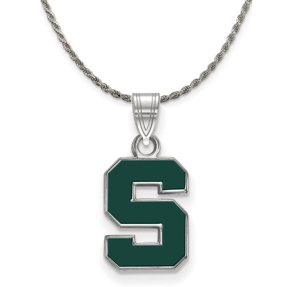 Sterling Silver Michigan State XL Enamel 'S' Necklace, Item N19135 by The Black Bow Jewelry Co.