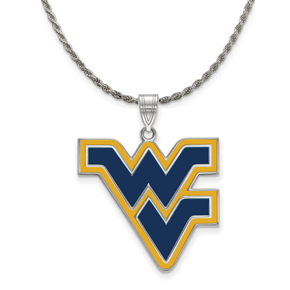 Sterling Silver West Virginia U. XL Enamel Pendant Necklace, Item N19136 by The Black Bow Jewelry Co.