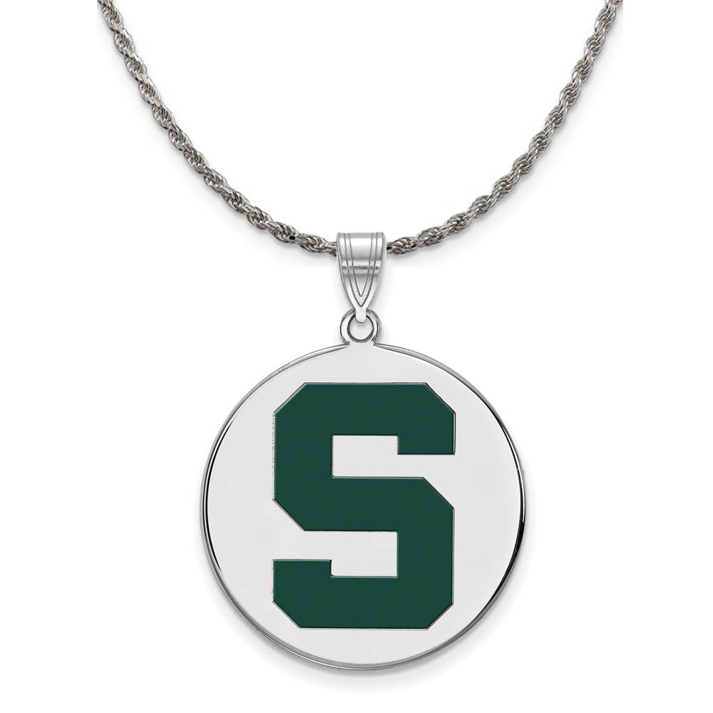 Sterling Silver Michigan State XL Enamel 'S' Disc Necklace, Item N19137 by The Black Bow Jewelry Co.