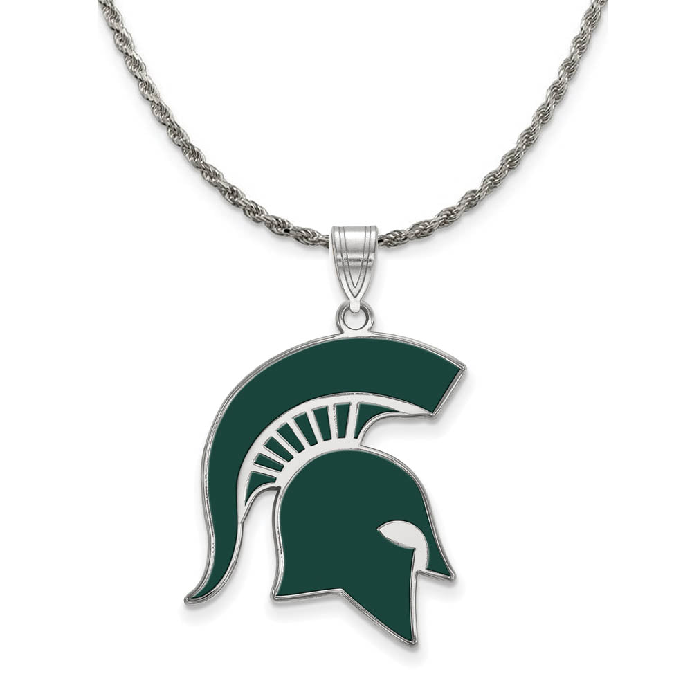 Sterling Silver Michigan State XL Enamel Pendant Necklace, Item N19139 by The Black Bow Jewelry Co.