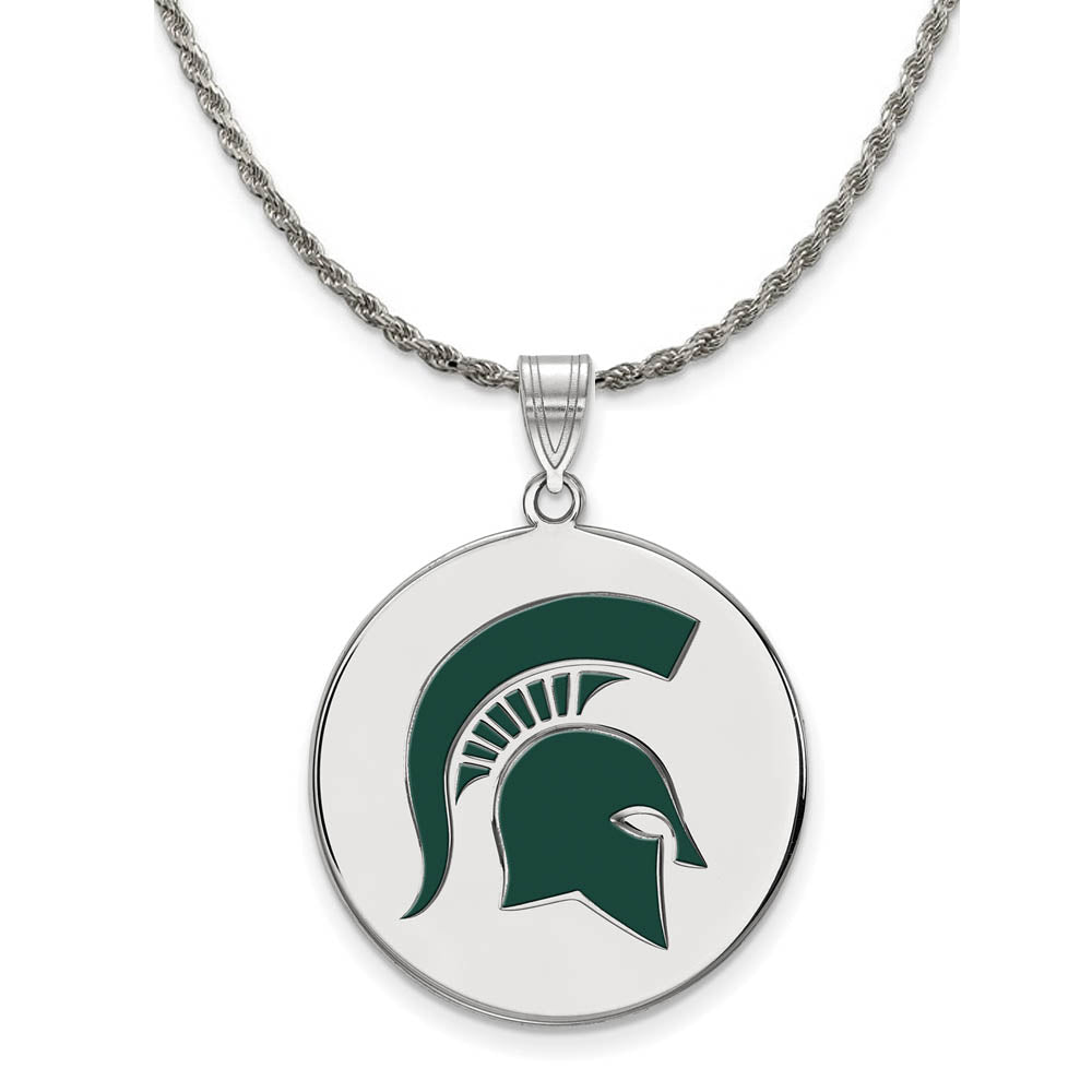 Sterling Silver Michigan State XL Enamel Disc Necklace, Item N19144 by The Black Bow Jewelry Co.