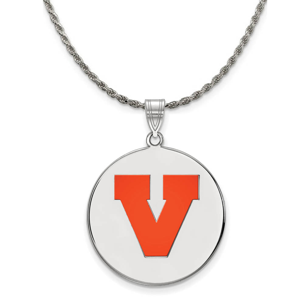 Sterling Silver U. of Virginia XL Enamel 'V' Disc Necklace, Item N19148 by The Black Bow Jewelry Co.