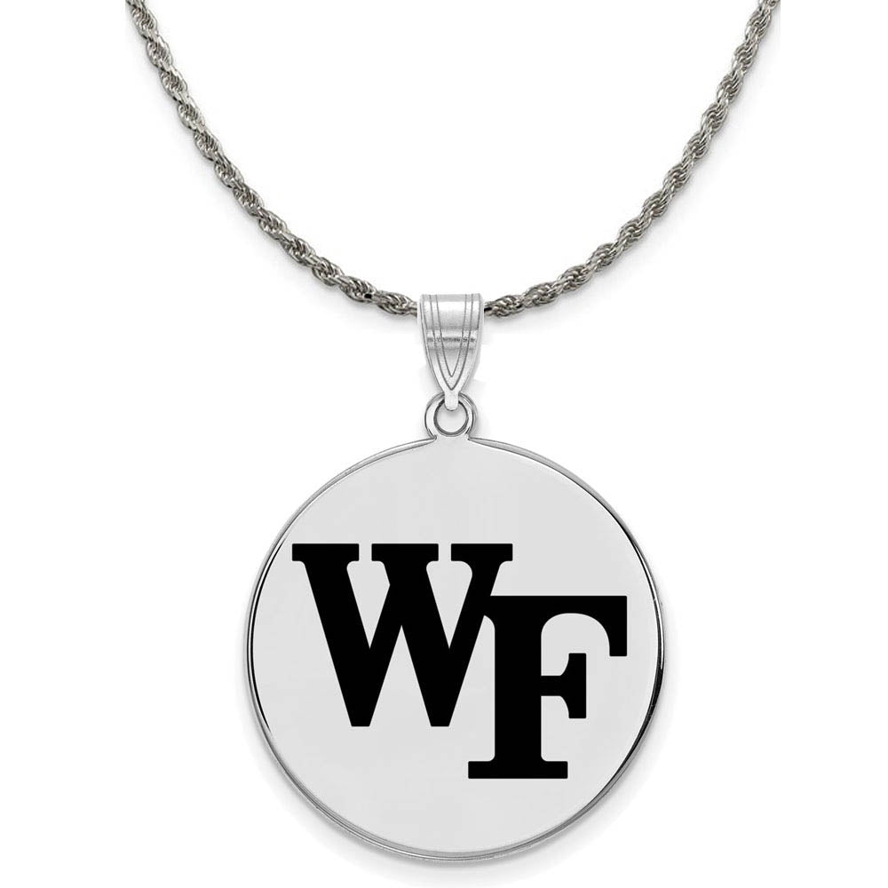 Sterling Silver Wake Forest U. XL Enamel Disc Necklace, Item N19149 by The Black Bow Jewelry Co.