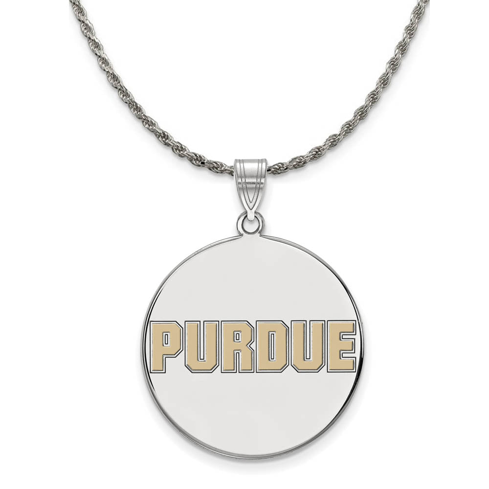 Sterling Silver Purdue XL Enamel Script Disc Necklace, Item N19151 by The Black Bow Jewelry Co.