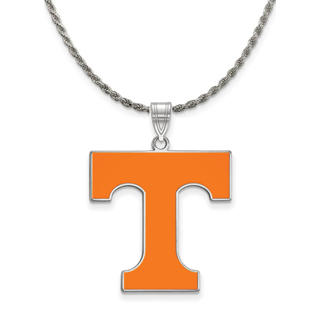Sterling Silver U. of Tennessee XL Enamel 'T' Necklace, Item N19153 by The Black Bow Jewelry Co.