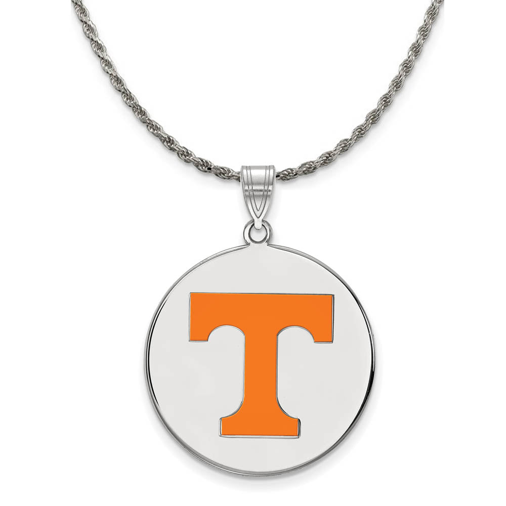 Sterling Silver U. of Tennessee XL Enamel 'T' Disc Necklace, Item N19155 by The Black Bow Jewelry Co.