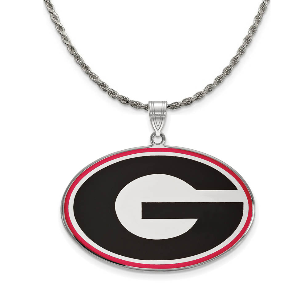 Sterling Silver U. of Georgia XL Enamel Pendant Necklace, Item N19158 by The Black Bow Jewelry Co.