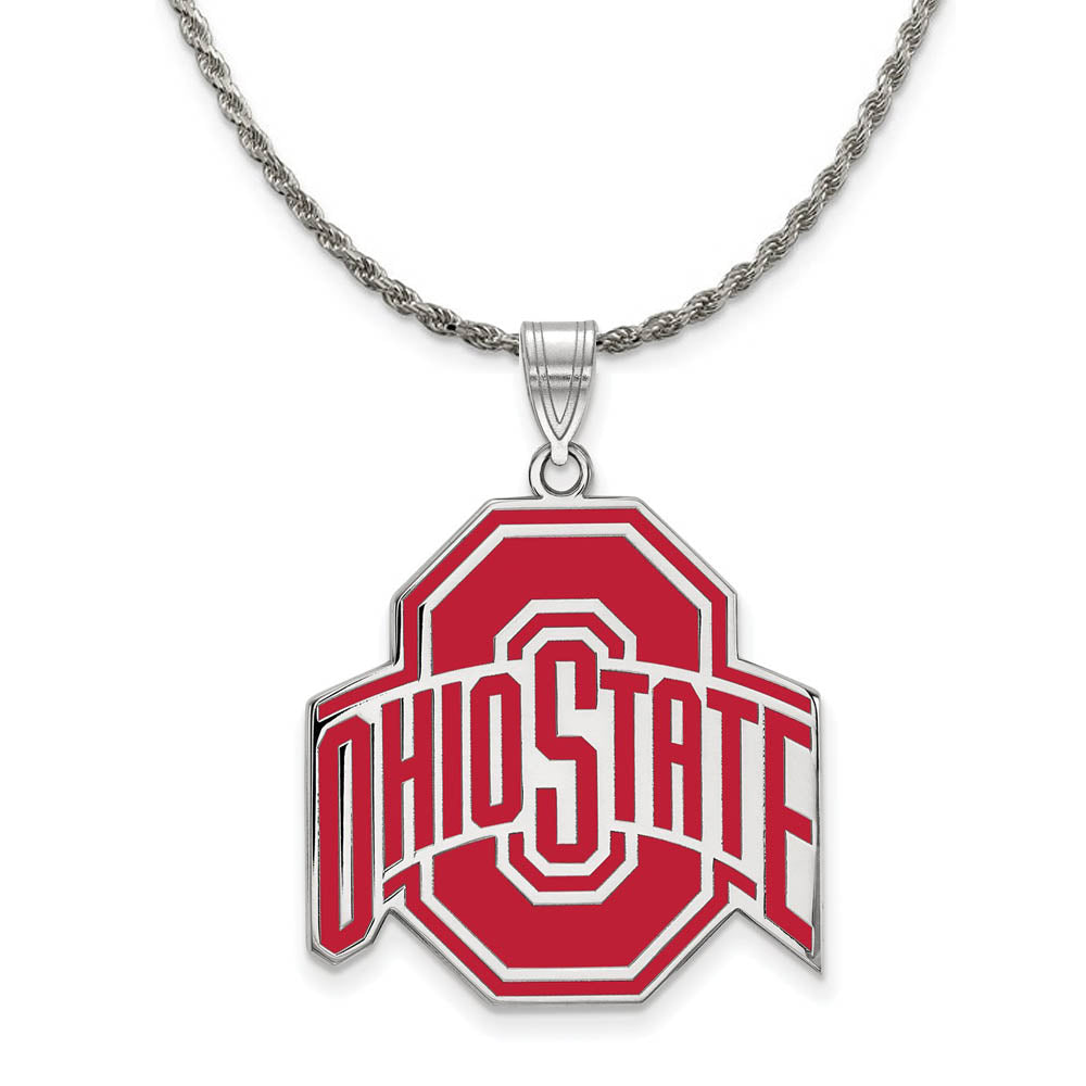 Sterling Silver Ohio State XL Enamel Pendant Necklace, Item N19160 by The Black Bow Jewelry Co.