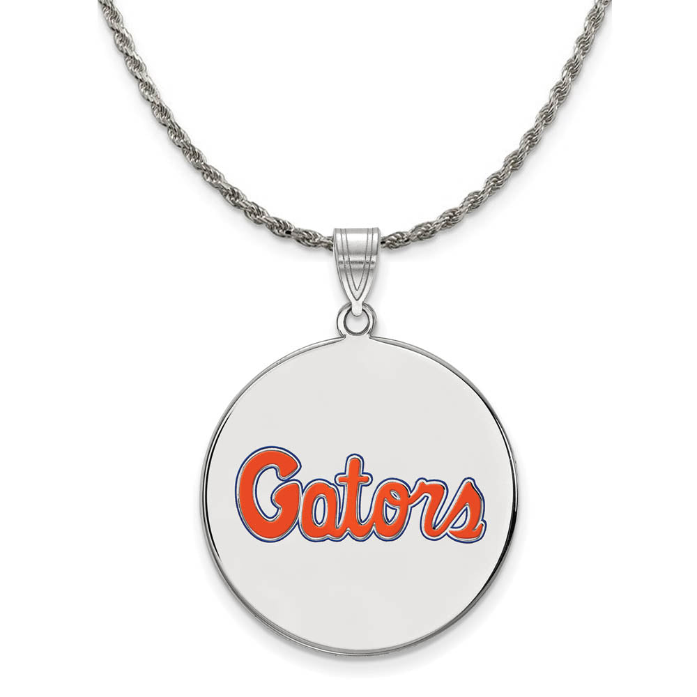 Sterling Silver U of Florida XL Enamel Disc Pendant Necklace, Item N19161 by The Black Bow Jewelry Co.
