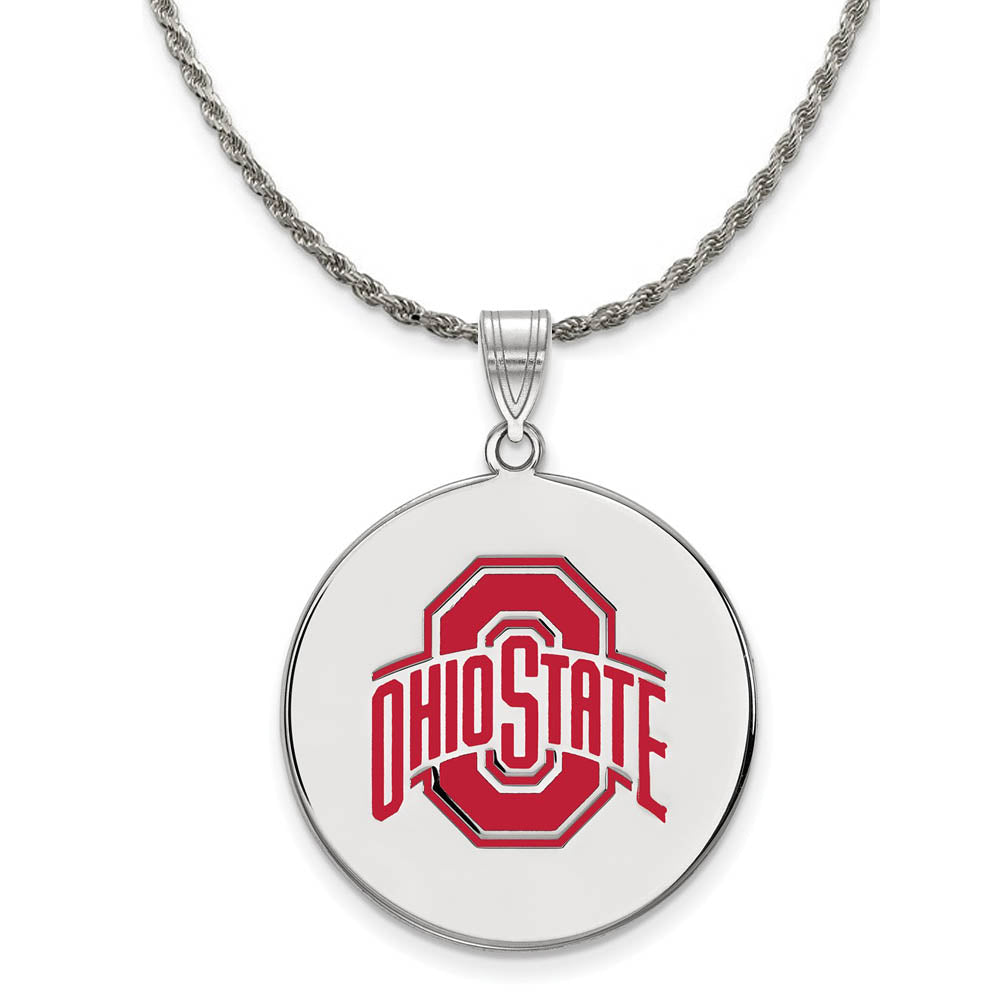 Sterling Silver Ohio State XL Enamel Logo Disc Necklace, Item N19162 by The Black Bow Jewelry Co.