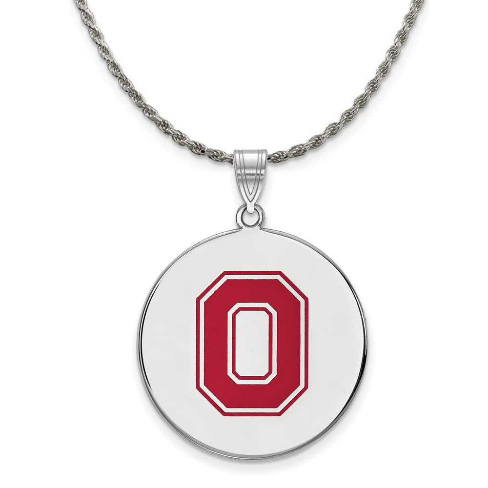 Sterling Silver Ohio State XL Enamel Disc Pendant Necklace, Item N19163 by The Black Bow Jewelry Co.