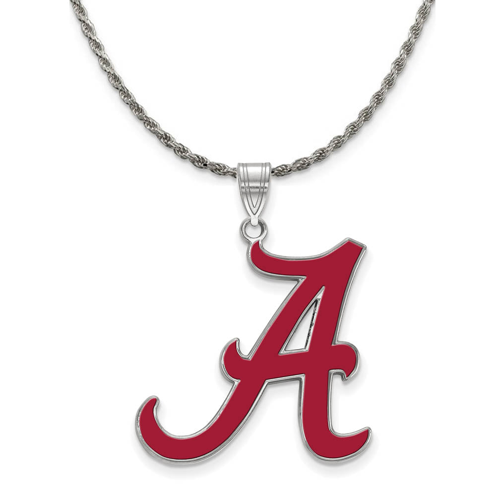 Sterling Silver U. of Alabama XL Enamel 'A' Pendant Necklace, Item N19164 by The Black Bow Jewelry Co.