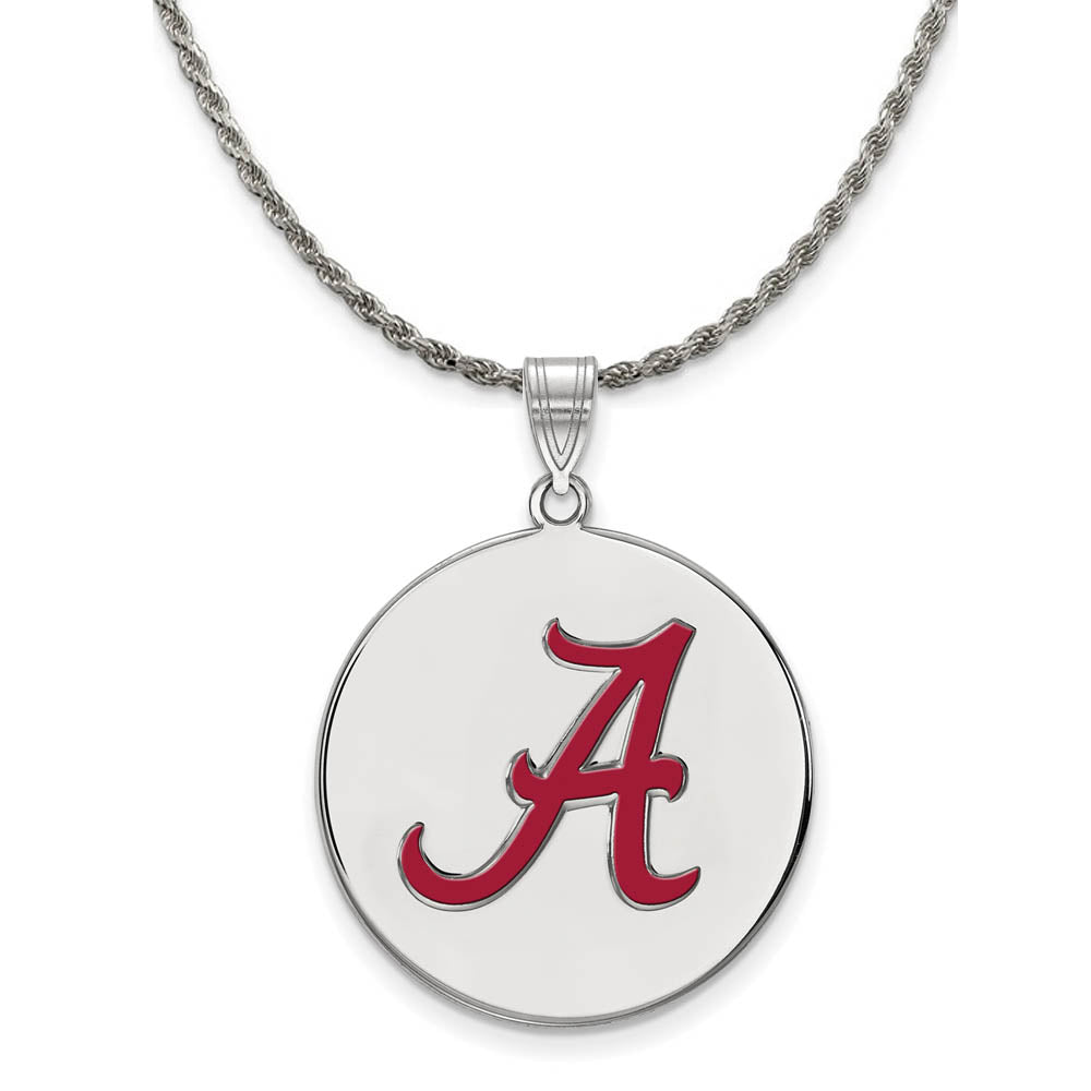 Sterling Silver U. of Alabama XL Enamel 'A' Disc Necklace, Item N19165 by The Black Bow Jewelry Co.
