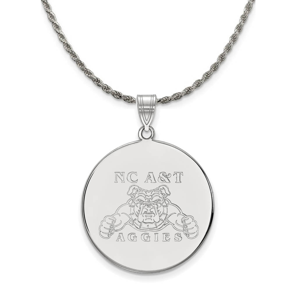 Sterling Silver North Carolina A&T XL Disc Pendant Necklace, Item N19189 by The Black Bow Jewelry Co.