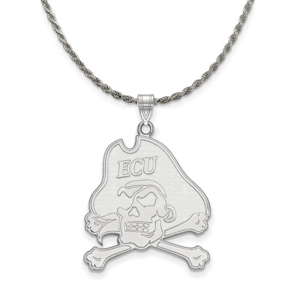 Sterling Silver East Carolina U XL Logo Necklace, Item N19248 by The Black Bow Jewelry Co.