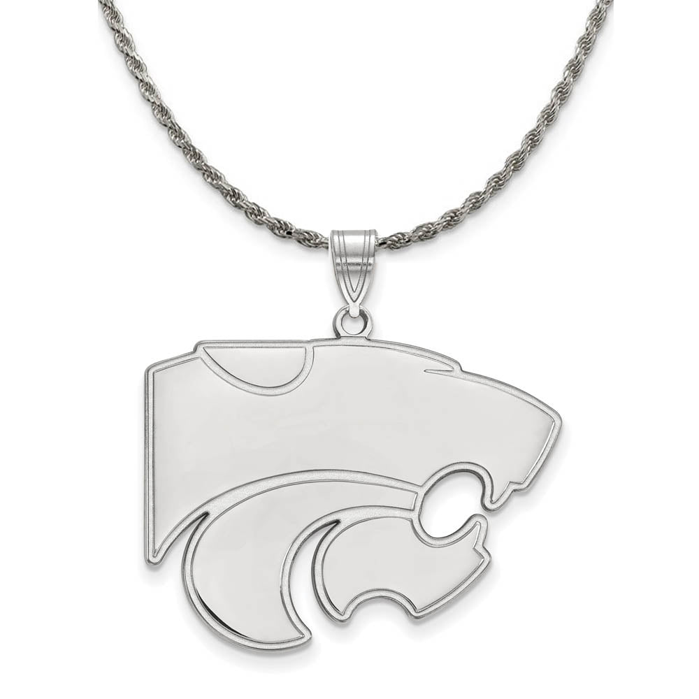 Sterling Silver Kansas State XL Logo Necklace, Item N19252 by The Black Bow Jewelry Co.