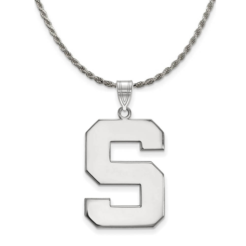 Sterling Silver Michigan State XL Initial S Necklace, Item N19254 by The Black Bow Jewelry Co.