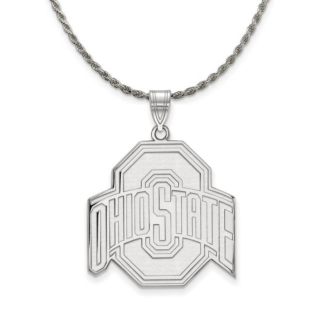 Sterling Silver Ohio State XL Logo Pendant Necklace, Item N19257 by The Black Bow Jewelry Co.