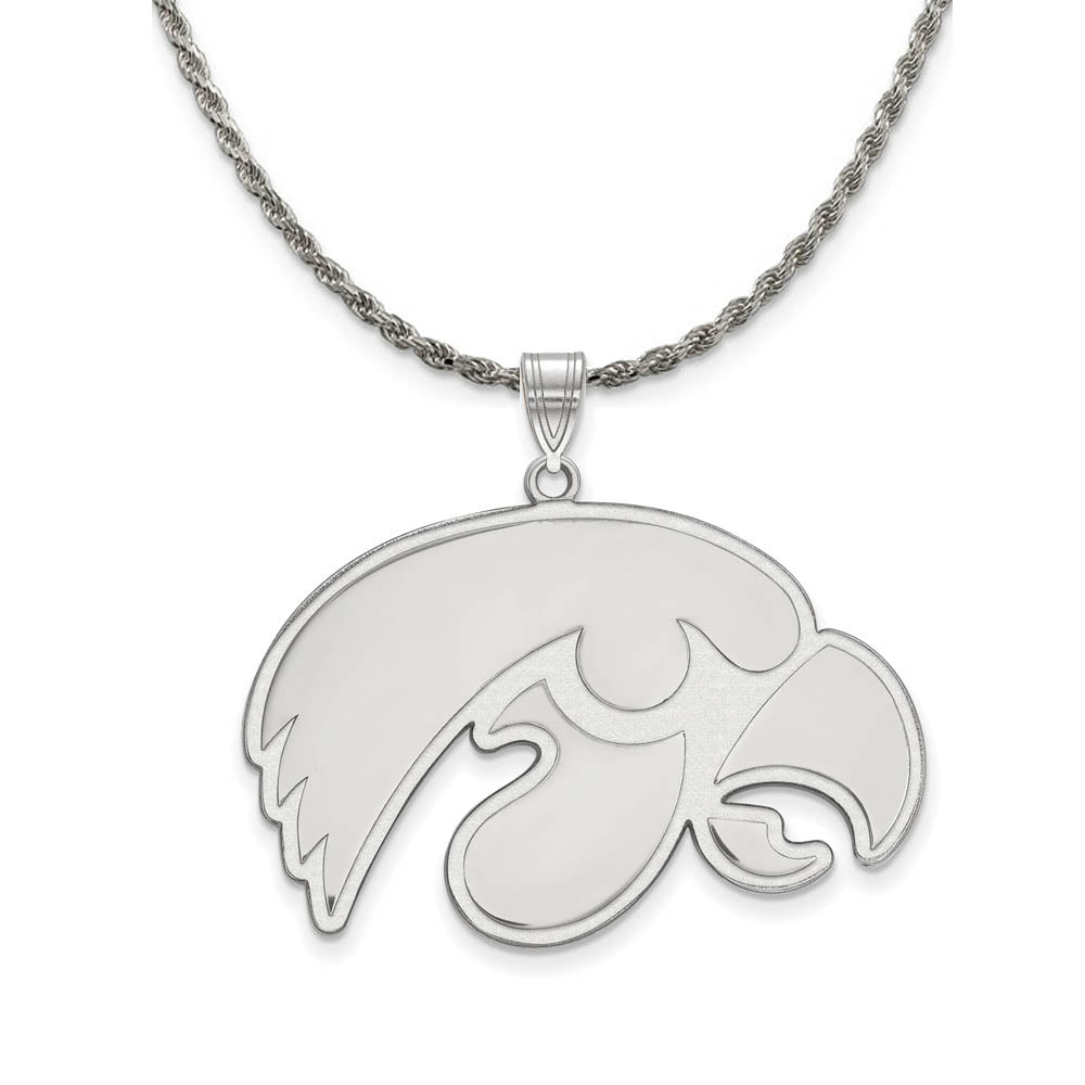 Sterling Silver U. of Iowa XL Logo Pendant Necklace, Item N19264 by The Black Bow Jewelry Co.