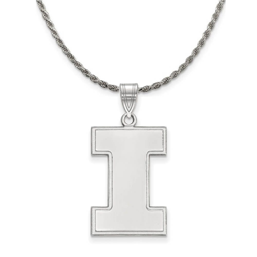 Sterling Silver U. of Illinois XL Initial I Pendant Necklace, Item N19265 by The Black Bow Jewelry Co.